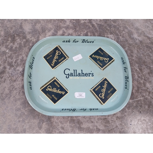 1341 - Gallagher's Ask For Blue Deluxe Cigarettes tinplate advertising tray. { 32cm L X 41cm W }.