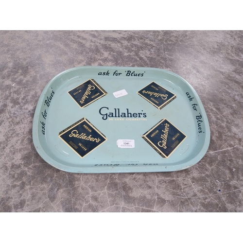 1341 - Gallagher's Ask For Blue Deluxe Cigarettes tinplate advertising tray. { 32cm L X 41cm W }.