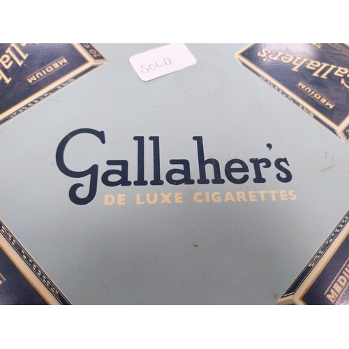 1341 - Gallagher's Ask For Blue Deluxe Cigarettes tinplate advertising tray. { 32cm L X 41cm W }.