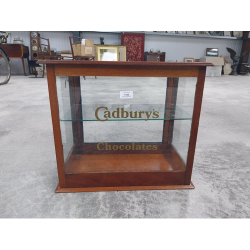 1342 - Cadbury's Chocolate mahogany and glass counter display cabinet. {42 cm H x 48 cm W x 27 cm D}.