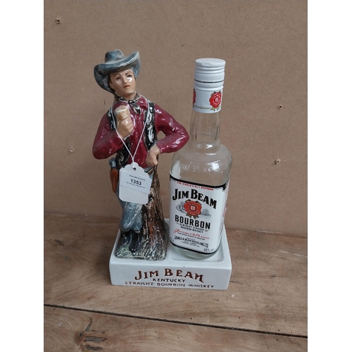 1353 - Jim Beam Kentucky Bourbon ceramic advertising bottle holder in the form of a Cowboy and bottle. {34 ... 