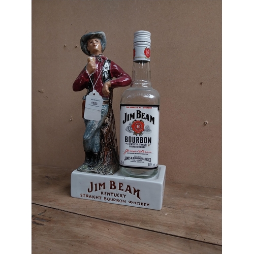 1353 - Jim Beam Kentucky Bourbon ceramic advertising bottle holder in the form of a Cowboy and bottle. {34 ... 