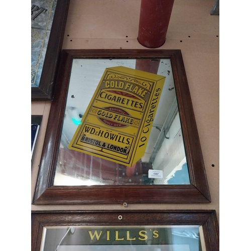 1357 - Gold flake framed advertising mirror {57cm H x 47cm W}.