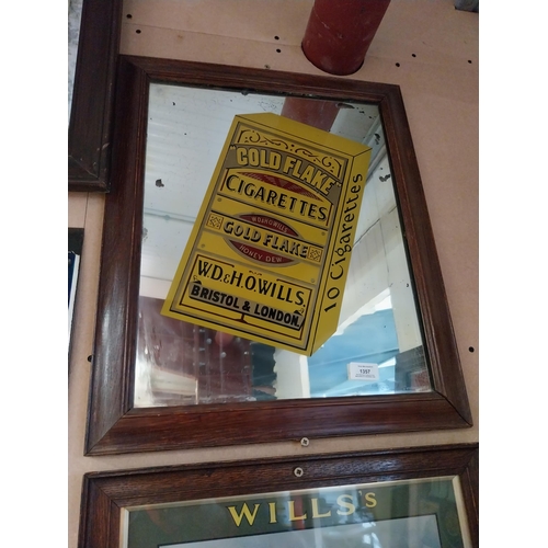 1357 - Gold flake framed advertising mirror {57cm H x 47cm W}.