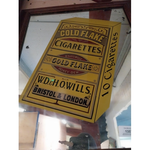 1357 - Gold flake framed advertising mirror {57cm H x 47cm W}.