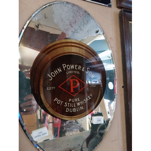 1359 - John Power's and Son Pure Pot Still Whiskey mirror. {47 cm H x 34 cm W}.