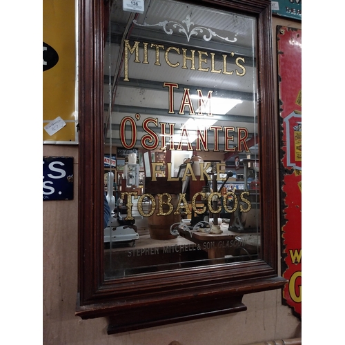 136 - Rare early 20th C. Mitchell's Tam O'Shanter Flake Tobaccos advertising clock with central mirrored p... 