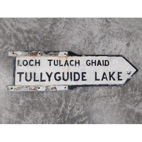 1360 - Tullyguide Lake finger post sign. {29 cm H x 95 cm W}.