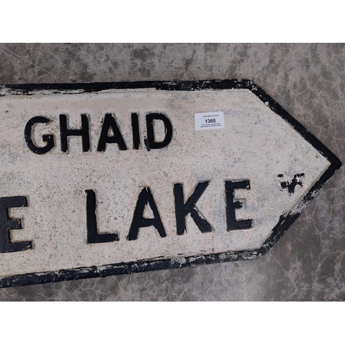 1360 - Tullyguide Lake finger post sign. {29 cm H x 95 cm W}.