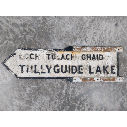 1360 - Tullyguide Lake finger post sign. {29 cm H x 95 cm W}.