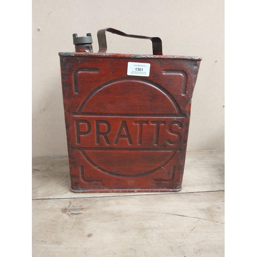 1361 - Pratt's Petrol Can with original brass cap. {30 cm H x 25 cm W x 15 cm D}.