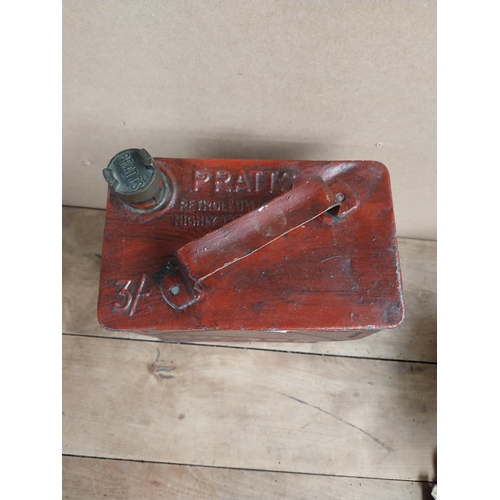 1361 - Pratt's Petrol Can with original brass cap. {30 cm H x 25 cm W x 15 cm D}.