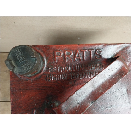 1361 - Pratt's Petrol Can with original brass cap. {30 cm H x 25 cm W x 15 cm D}.