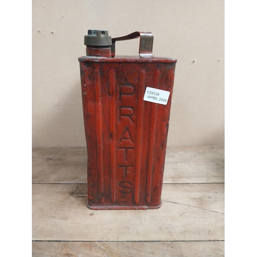 1361 - Pratt's Petrol Can with original brass cap. {30 cm H x 25 cm W x 15 cm D}.