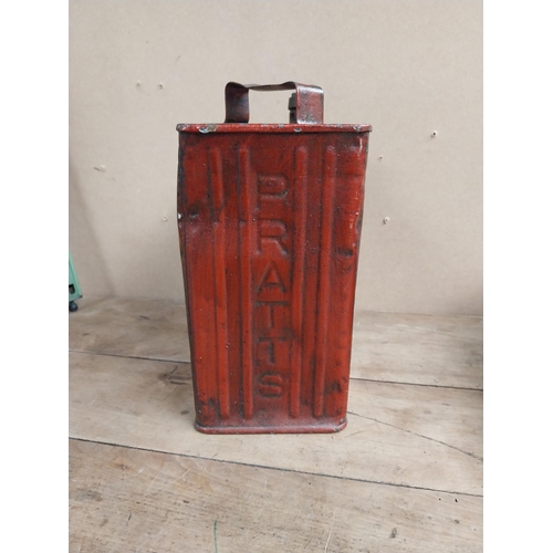 1361 - Pratt's Petrol Can with original brass cap. {30 cm H x 25 cm W x 15 cm D}.