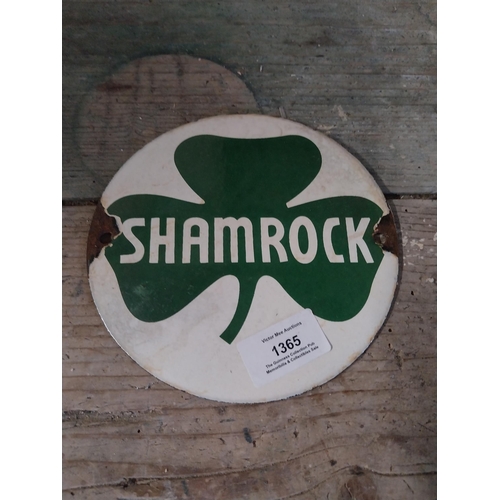 1365 - Shamrock Oil and Mobiloil enamel advertising sign. {15 cm Dia.}.