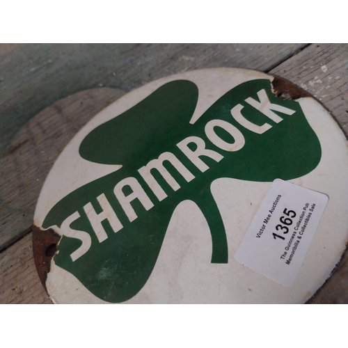 1365 - Shamrock Oil and Mobiloil enamel advertising sign. {15 cm Dia.}.