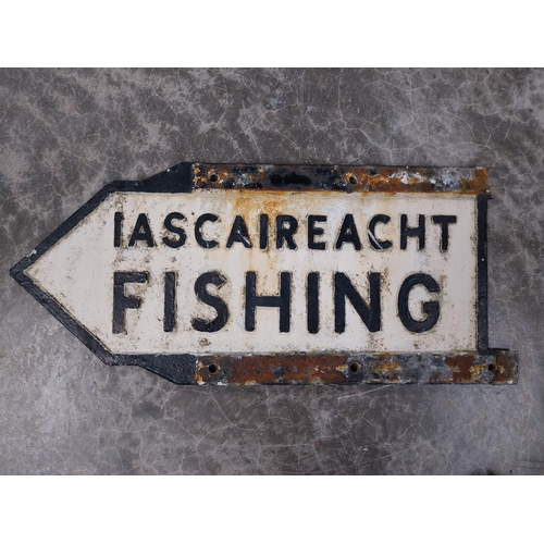 1368 - Alloy bilingual Fishing finger post sign. {28 cm H x 65 cm W}.