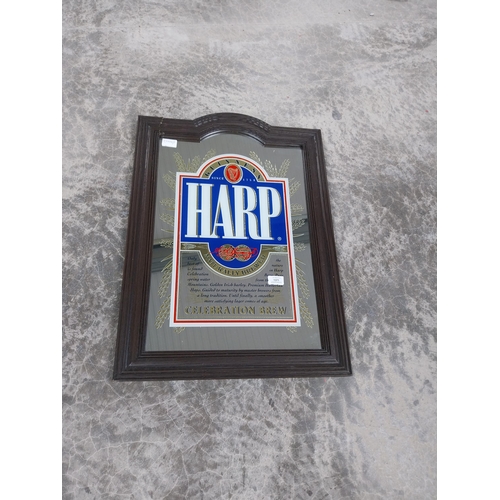 1371 - Framed Harp Genuine Lager advertising mirror. {72 cm H x 51 cm W}.