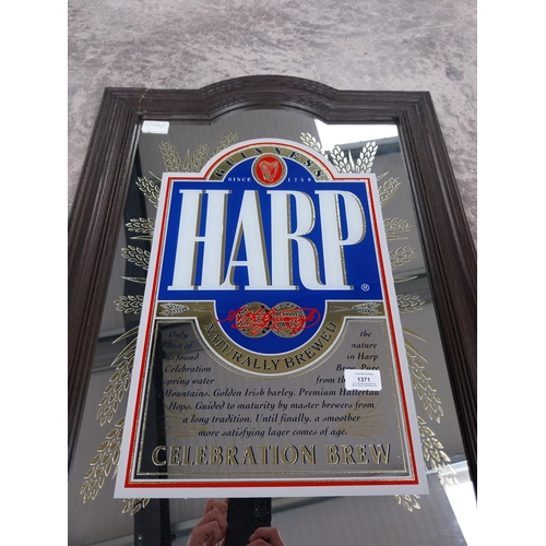 1371 - Framed Harp Genuine Lager advertising mirror. {72 cm H x 51 cm W}.