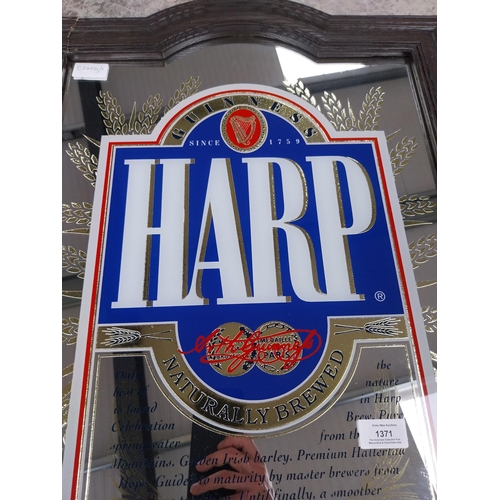 1371 - Framed Harp Genuine Lager advertising mirror. {72 cm H x 51 cm W}.