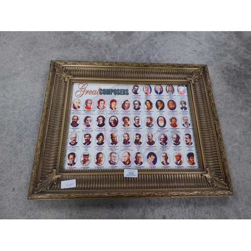 1372 - Framed print of the Great Composers. {44 cm H x 54 cm W}.