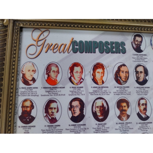 1372 - Framed print of the Great Composers. {44 cm H x 54 cm W}.