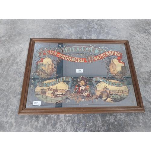 1376 - Heineken Lager Rotterdam Amsterdam framed advertising mirror. {46 cm H x 65 cm W}.