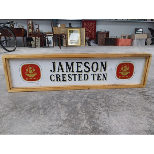 1377 - Jameson Crested Ten Whiskey hanging light up advertising box. {24 cm H x 96 cm W x 7 cm D}.