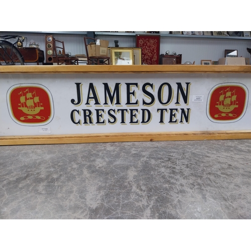 1377 - Jameson Crested Ten Whiskey hanging light up advertising box. {24 cm H x 96 cm W x 7 cm D}.