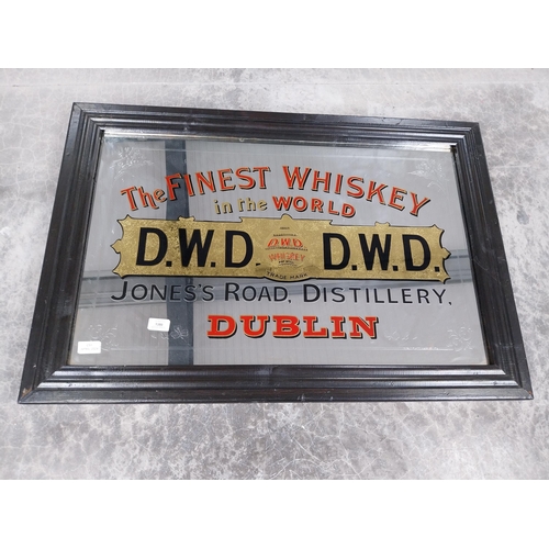 1380 - DWD Whiskey The Finest Irish Whiskey Jones's Road Distillery advertising mirror in wooden frame. {65... 