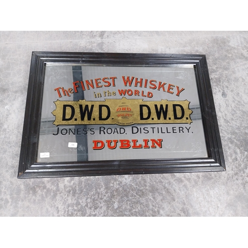 1380 - DWD Whiskey The Finest Irish Whiskey Jones's Road Distillery advertising mirror in wooden frame. {65... 