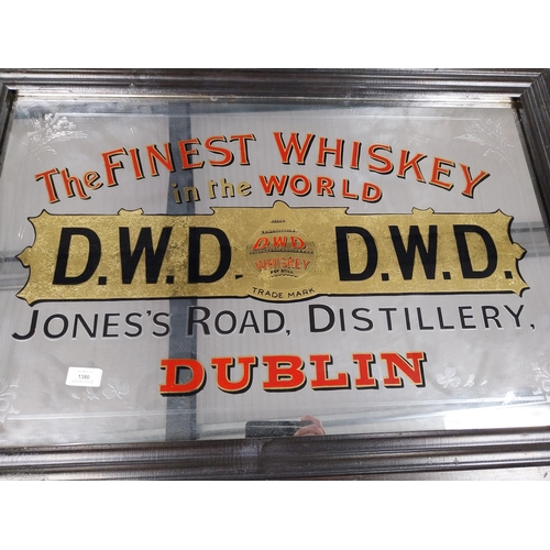 1380 - DWD Whiskey The Finest Irish Whiskey Jones's Road Distillery advertising mirror in wooden frame. {65... 