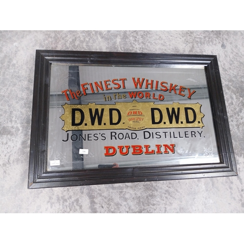 1380 - DWD Whiskey The Finest Irish Whiskey Jones's Road Distillery advertising mirror in wooden frame. {65... 