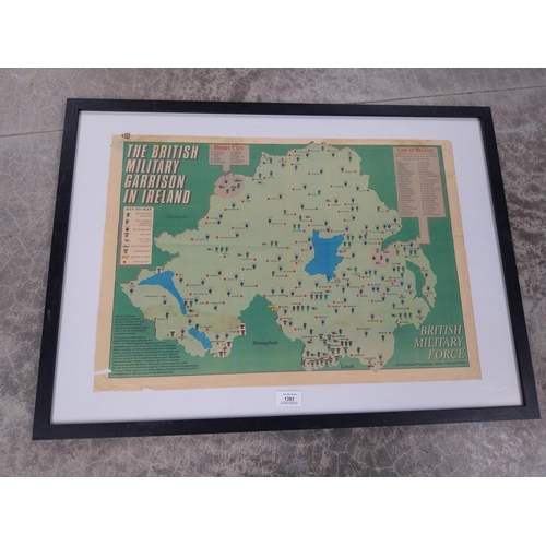 1383 - Framed British Military Garrisons in Ireland print. {53 cm H x 73 cm W}.