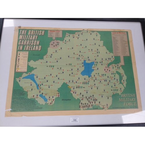 1383 - Framed British Military Garrisons in Ireland print. {53 cm H x 73 cm W}.