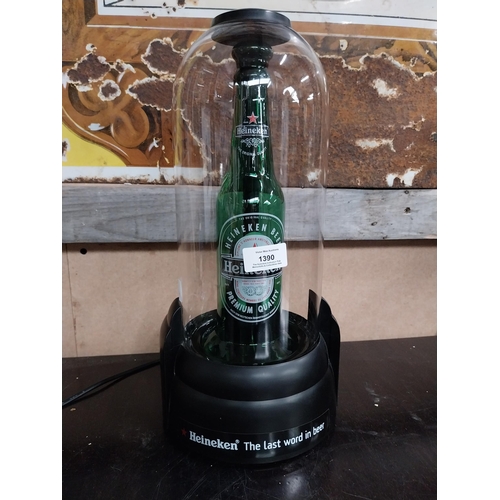 1390 - Heineken Lager counter font light up box. {30 cm H x 19 cm Dia.}.