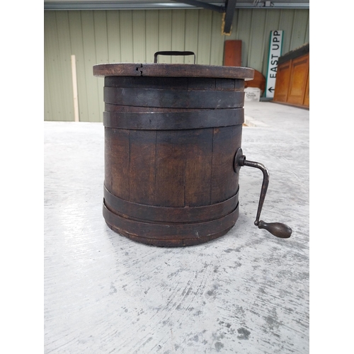 1415 - Unusual 19th C. oak and metal table churn. {28 cm H x 27 cm W}.