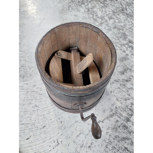 1415 - Unusual 19th C. oak and metal table churn. {28 cm H x 27 cm W}.