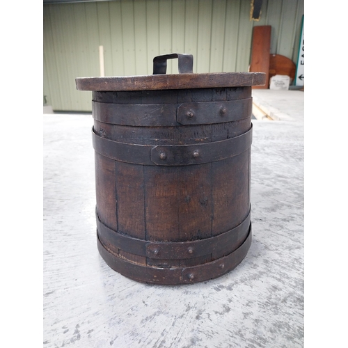 1415 - Unusual 19th C. oak and metal table churn. {28 cm H x 27 cm W}.