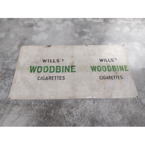 1417 - Wills's Woodbine cigarettes advertising banner. {119 cm H x 227 cm W}.