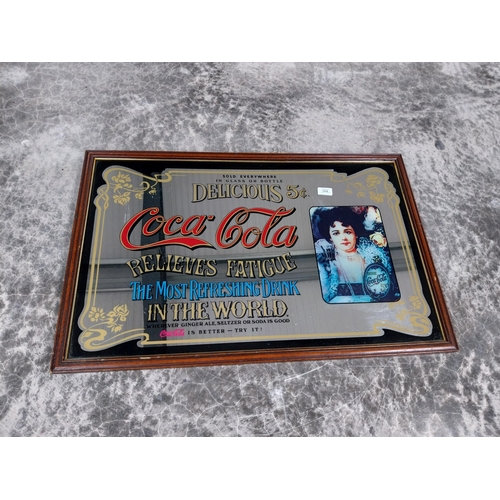 1418 - 1970's Coca Cola framed advertising mirror. {56 cm H x 86 cm W].