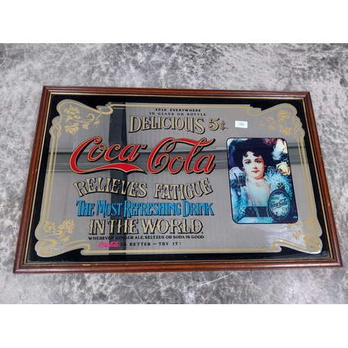 1418 - 1970's Coca Cola framed advertising mirror. {56 cm H x 86 cm W].