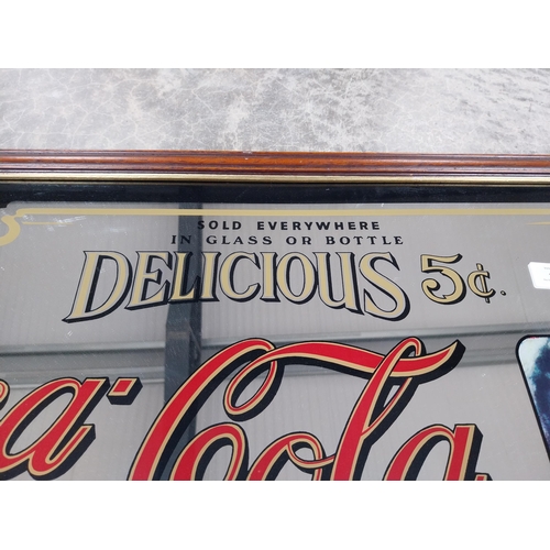 1418 - 1970's Coca Cola framed advertising mirror. {56 cm H x 86 cm W].