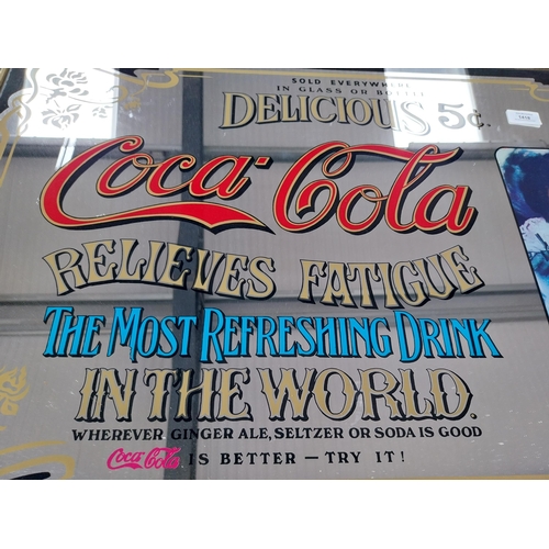 1418 - 1970's Coca Cola framed advertising mirror. {56 cm H x 86 cm W].