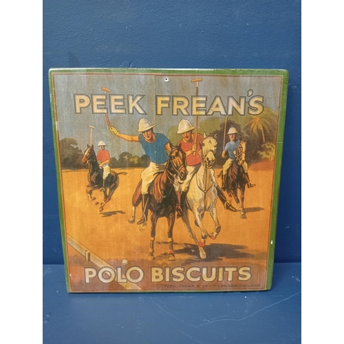 1426 - Peek Frean's Polo Biscuits painted advertising board {H 43cm x W 42cm }. - NOT AVAILABLE TO VIEW IN ... 