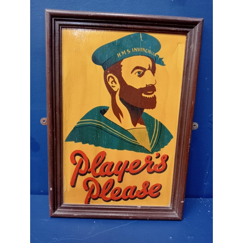 1429 - Player's Please painted advertising board  {H 51cm x W 36cm }. - NOT AVAILABLE TO VIEW IN PERSON