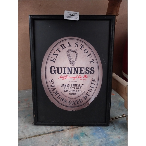 144 - Framed Guinness advertising print. {31 cm H x 23 cm W}.