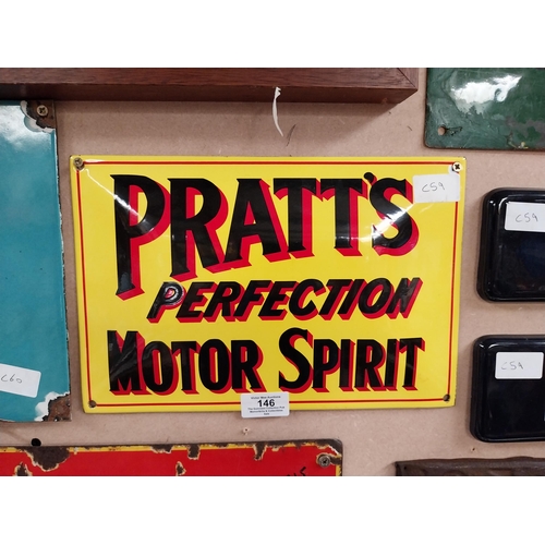 146 - Pratt's Perfection Motor Spirit enamel advertising sign. {20 cm H x 30 cm W}.