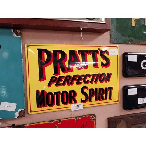 146 - Pratt's Perfection Motor Spirit enamel advertising sign. {20 cm H x 30 cm W}.